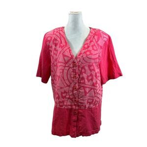 Vintage Sun Spots Brand Deep Pink Button Down Blouse‎ Size Large